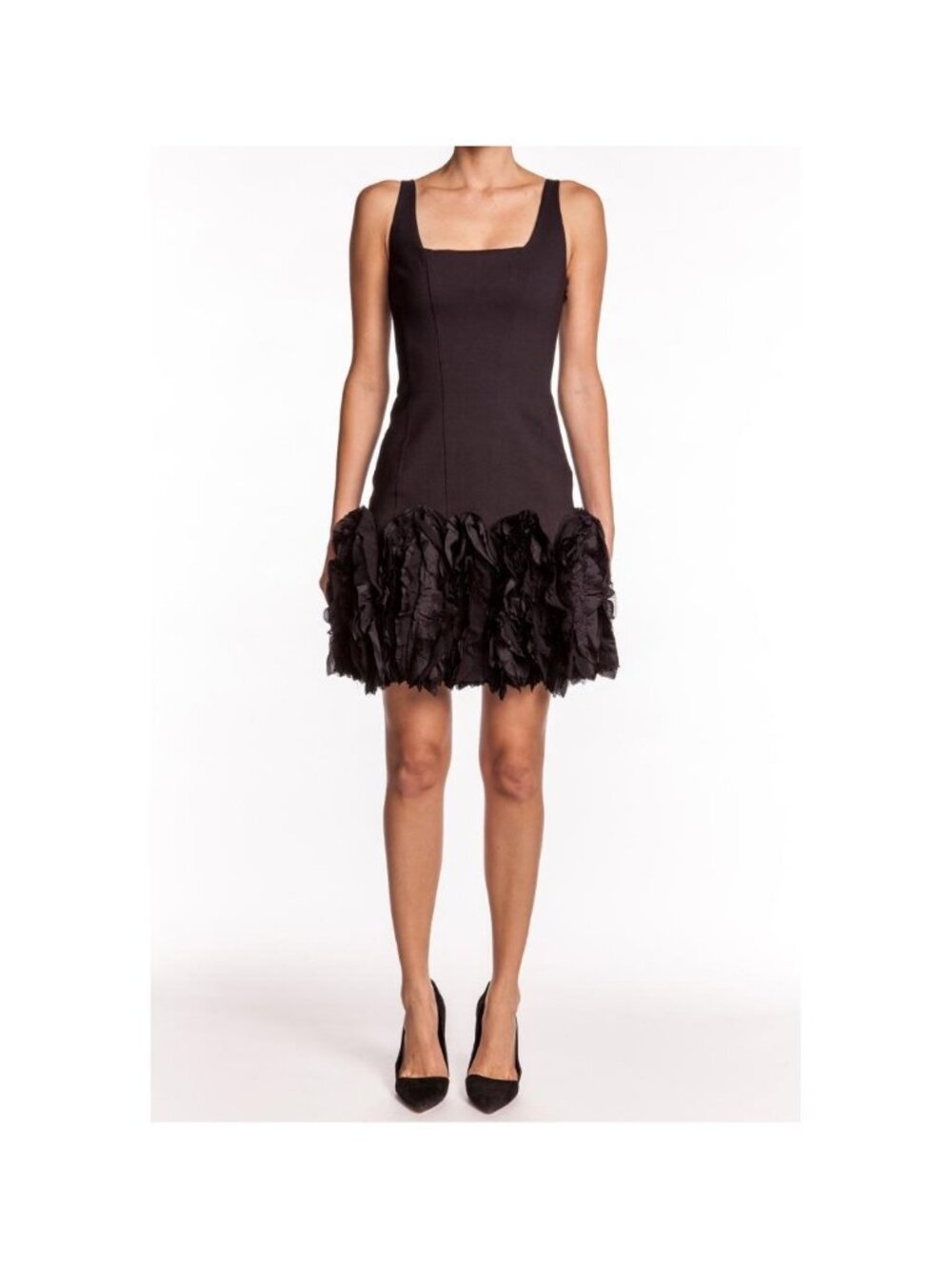 Robert Rodriguez Fit and Flare Ruffle Dress Black Crepe Ruffled Silk Skirt NWT